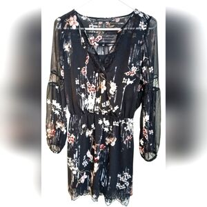 White House Black Market Midi Black Floral Sheer Dress-Size 0 EUC